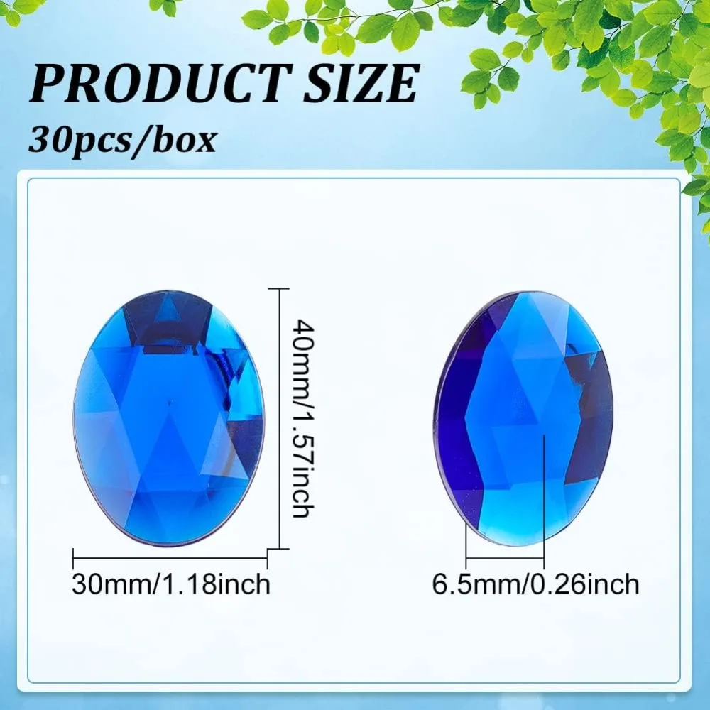 30Pcs 40x30mm Flat Back Oval Acrylic Rhinestone Blue Self-Adhesive Jewels Large Oval Flat Back Plastic Gems Embelishments Stick