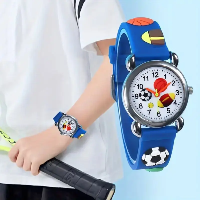 Reloj de fútbol 3D con dibujos animados a la moda, relojes para niños, relojes para niños, reloj de pulsera deportivo de silicona, reloj de cuarzo, regalos para chico