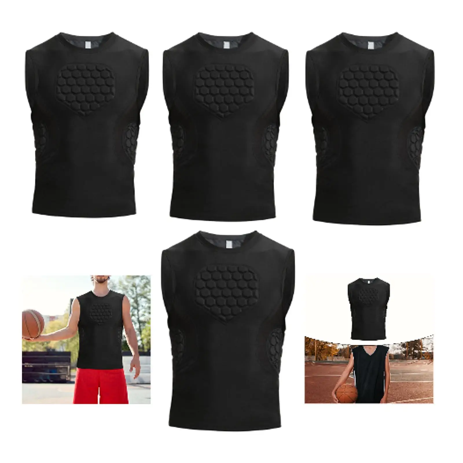 Mens Padded Compression Shirt Breathable Impact Protection Protective Gear Chest Protector for Rugby Baseball Football Training