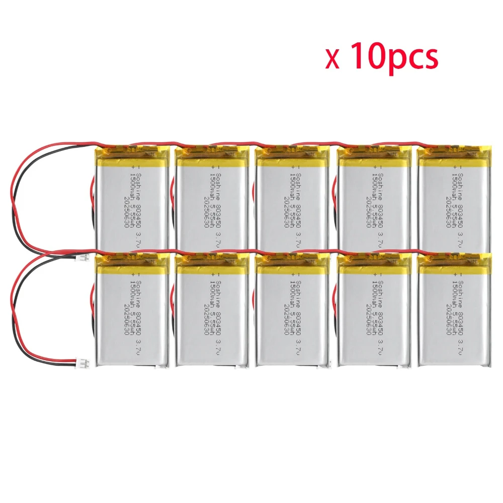 10pc 3.7V 803450 1500mAh Lithium Battery Polymer LiPo  Battery with PH 2.0mm for MP3 DVD PAD Camera GPS Laptop Bluetooth