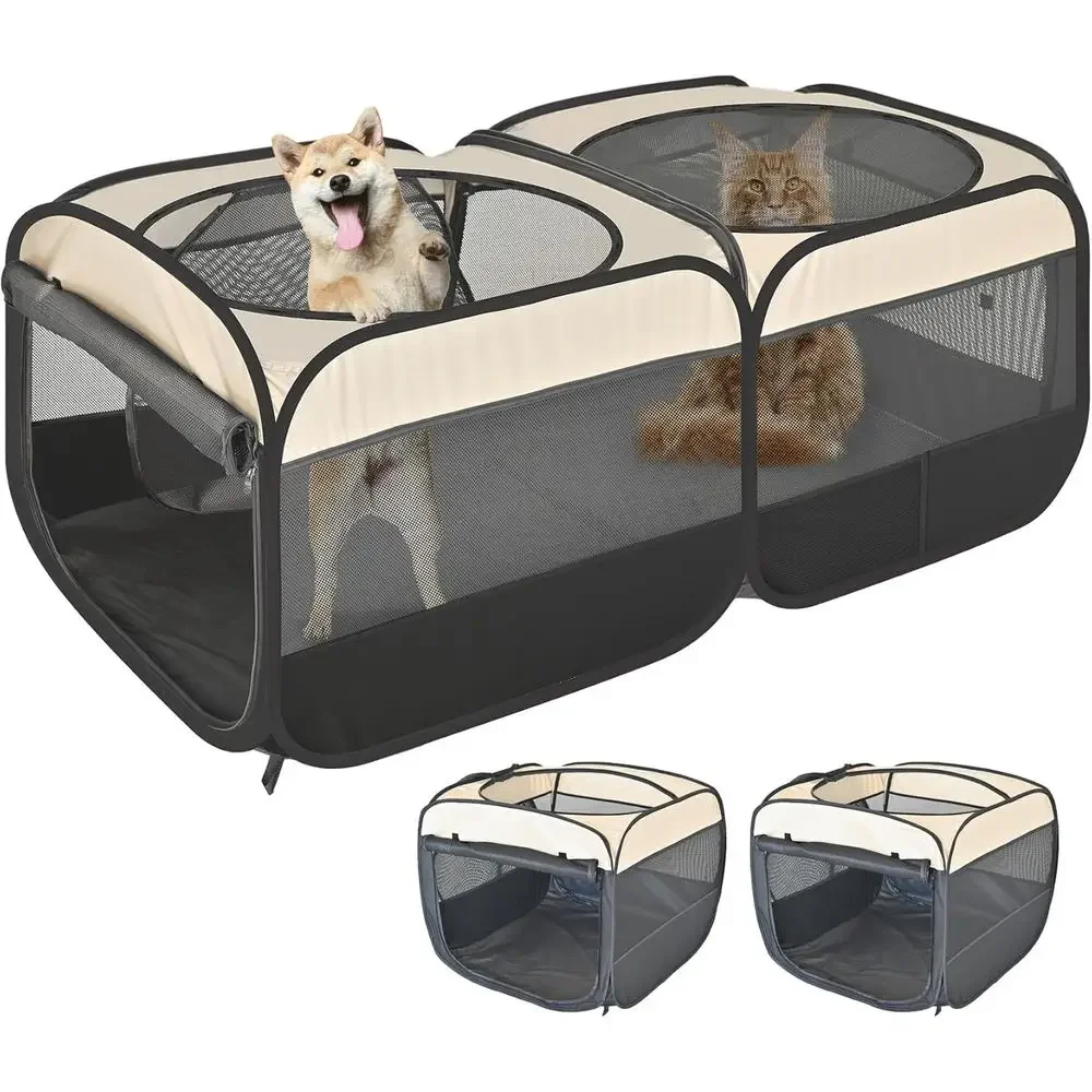 Convertible 2-in-1 Pet Playpen, Splittable into Two Independent Pens, Portable Dog Crates, Pet Pen Tent, Kennel for Cats and Dog
