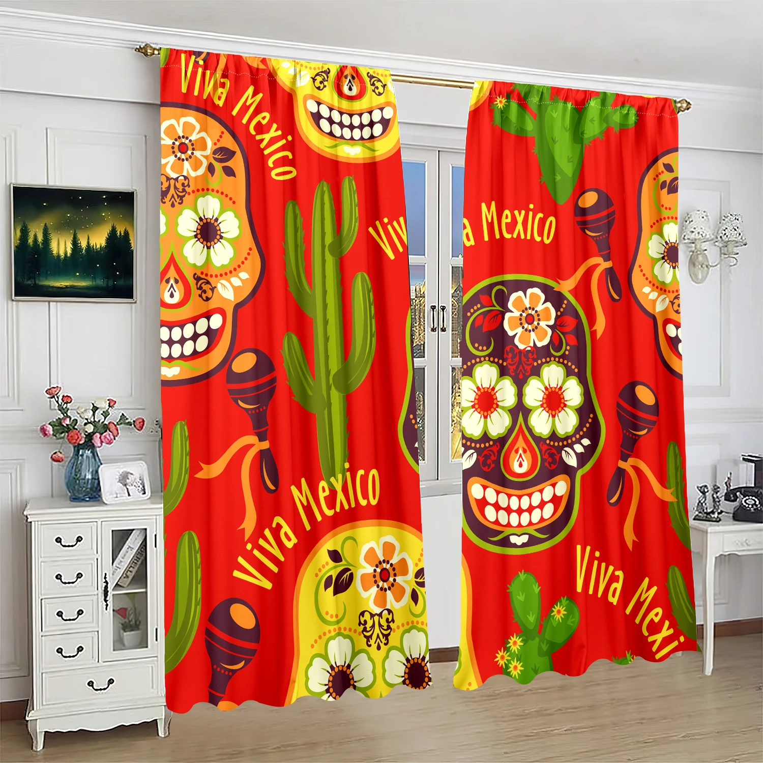 2 pieces Mexican Day of the Dead curtains Polyester material Bedroom living room study private curtains - customizable patterns