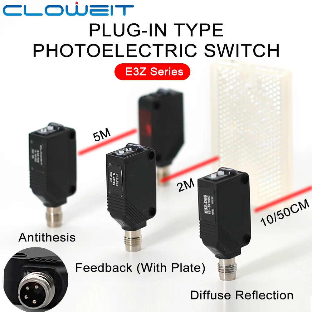 Cloweit 10cm Diffuse 5m Through Beam 2m Mirror Surface Detection Retro Reflect Photoelectric Proximity Sensor Switch E3Z-R66 R86