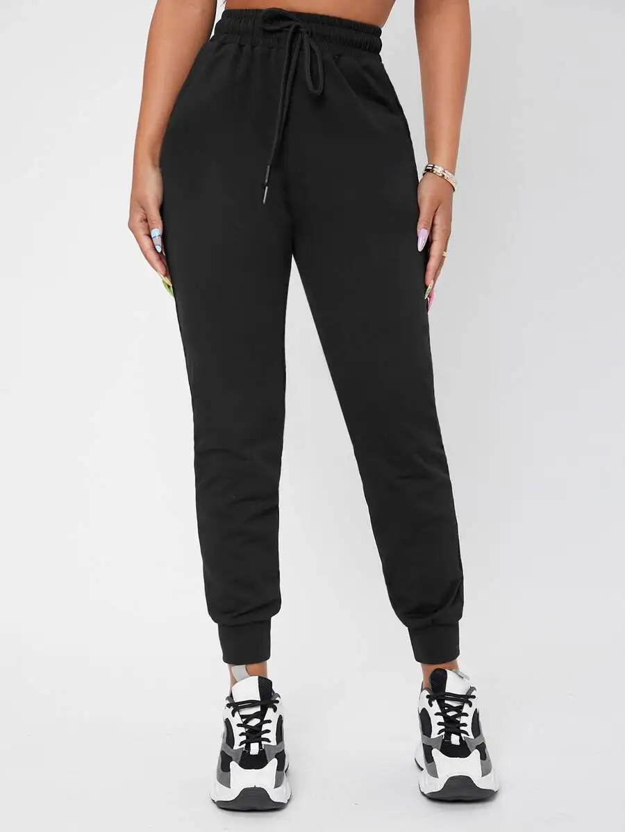 

Women's Solid Drawstring Waist Jogger Pants with Slant Pockets