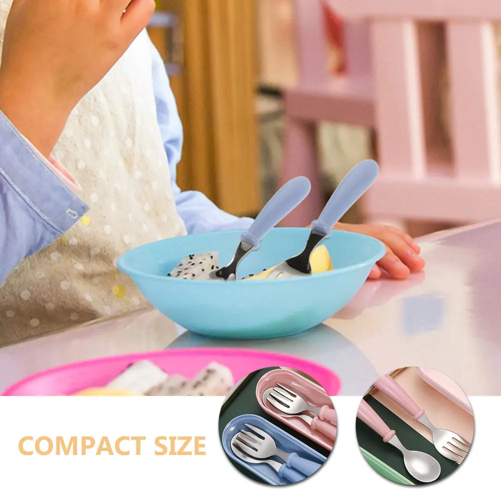 

Toddler Tableware Set 2 Sets Plastic Spoons Forks Utensils s Cutlery Stainless Steel Safe Portable
