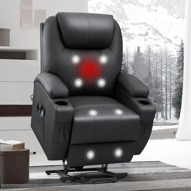 Lift Recliner Chair for Elderly Reclining Sofa for Living Room with Massage and Heat, Side Pockets and Cup Holders