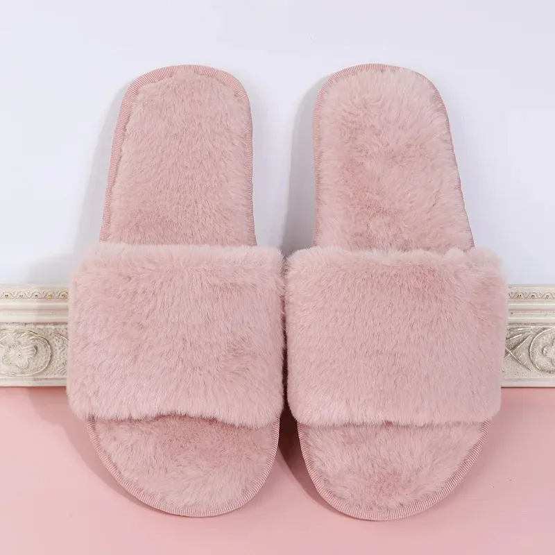 Winter Women Winter House Furry Slippers Non-Slip Casual Indoor Flats Floor Shoes Ladies Flip Flops Warm Shoes Solid Colors 2024