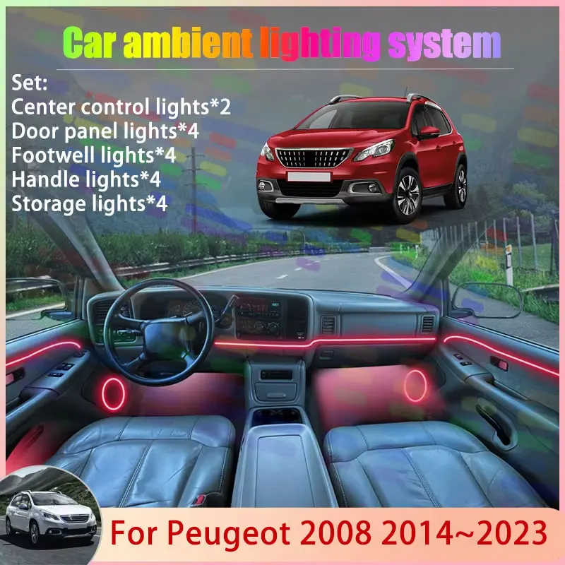 

Для Peugeot 2008 A94 MK1 2014 ~ 2023 2015 2016 201 2/18 в 1 автомобильная атмосферная лампа RGB абажур ансамбль стример атмосферный набор