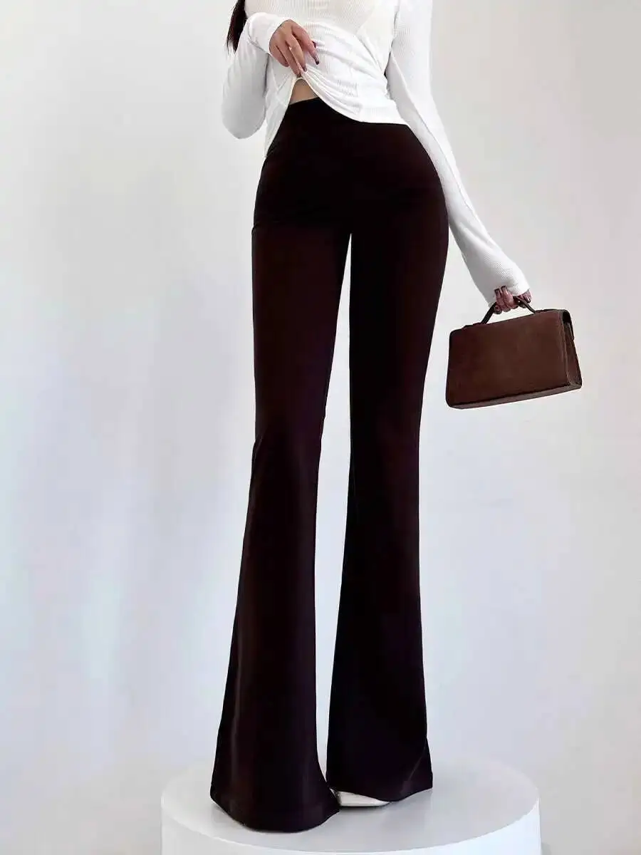 

Тонкие брюки с высокой талией, облегающие в пол, прямые брюки длиной до ног, слегка расклешенные брюки, однотонные минималистичные брюки, модные женские брюки LZD1