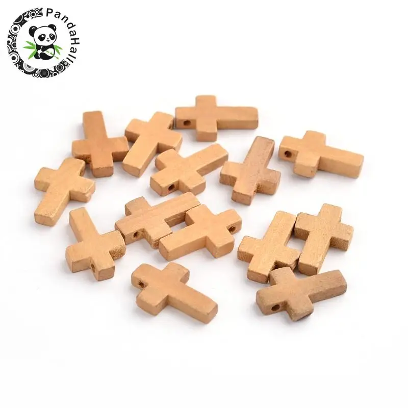 

50pcs Lead Free Cross Shape Wood Pendants Charms for DIY Jewelry Making Bracelet Necklace Accessories 22x14x4mm Hole: 2mm