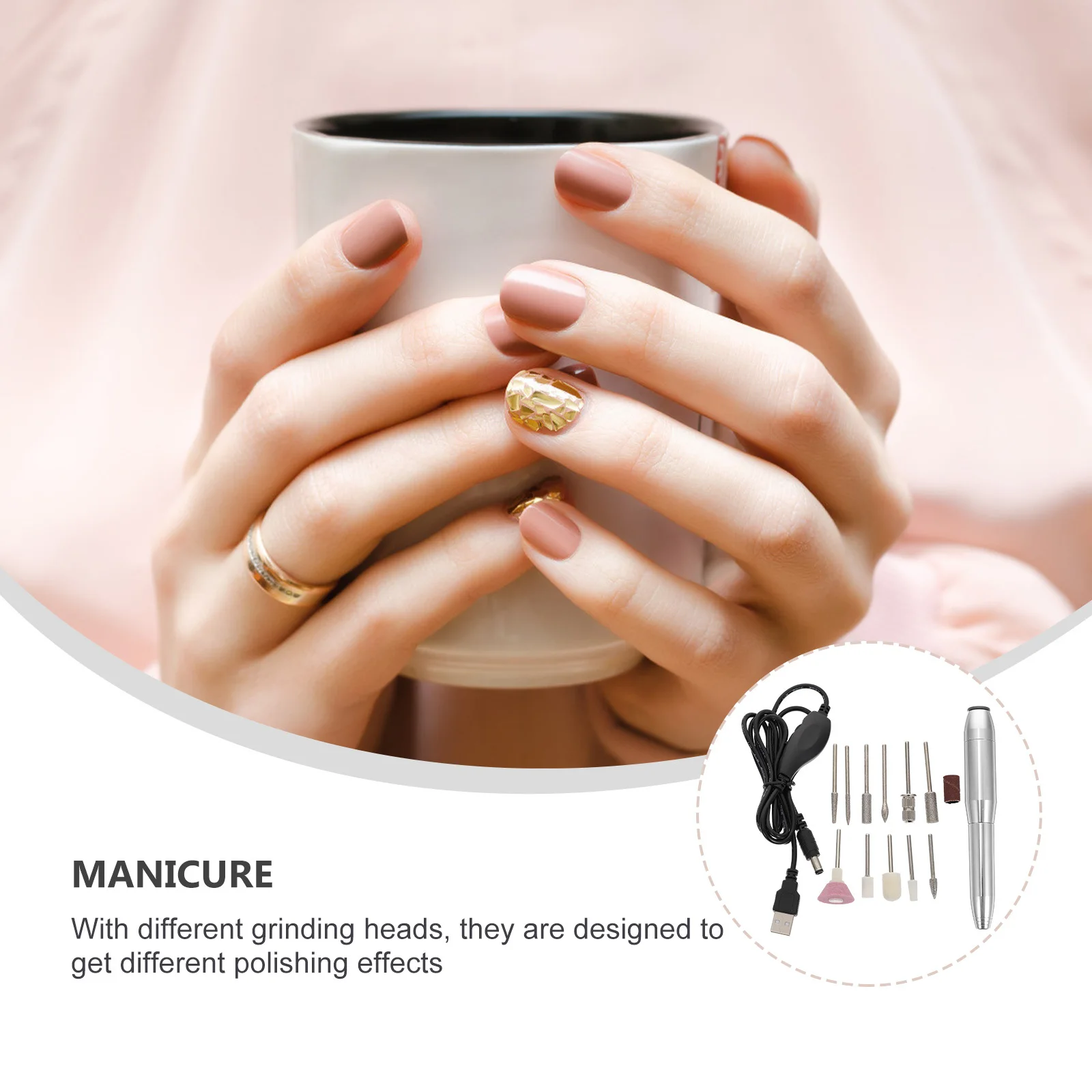 1Set elektrische nagelvijlboorset Lichtgewicht stille motor voor manicure polijsten Hoge snelheid draagbaar USB-opladen met schuren