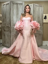 Customized Elegant Flowers Evening Dresses Strapless Long Flower Sweetheart Formal Occasion Prom Gowns Robe De Mariage