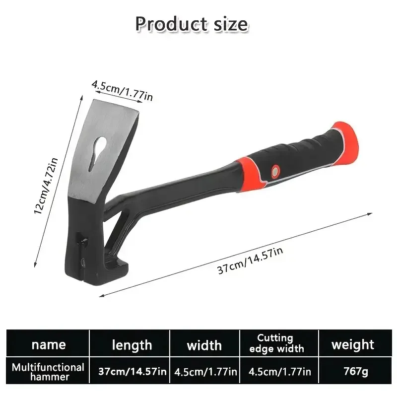 ‌High Carbon Steel Mattock Hammer - Heavy Duty Gardening/Carpentry Tool, Non-Slip Shock Absorbing Grip, One-Piece Construction