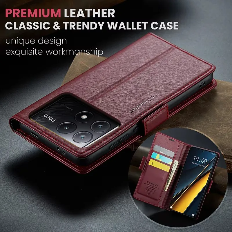 

High quality Leather Wallet Flip Case For POCO X6 Pro Side Buckle Book Cover For POCO X6 Pro Protection