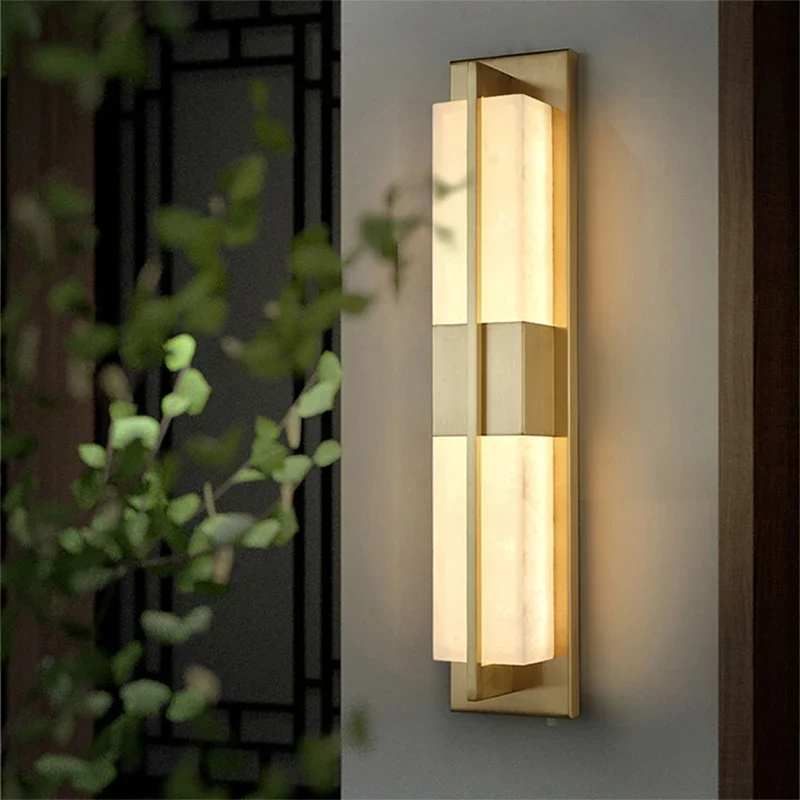 TEMAR Contemporary LED Brass Marble Outdoor Wall Lamps Electric Waterproof Balcony Hallway Courtyard Villa Gate Hotel