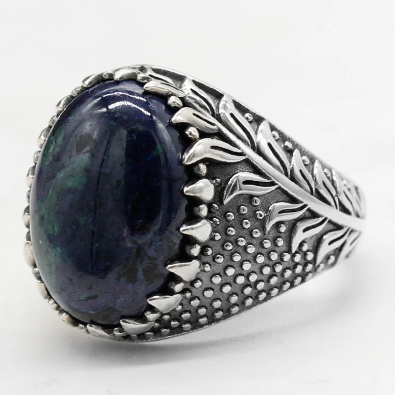 New Fashion S925 Sterling Silver Türkiye Natural Gem Men's Handmade Ring Vintage Punk Religious Muslim Islamic Jewelry