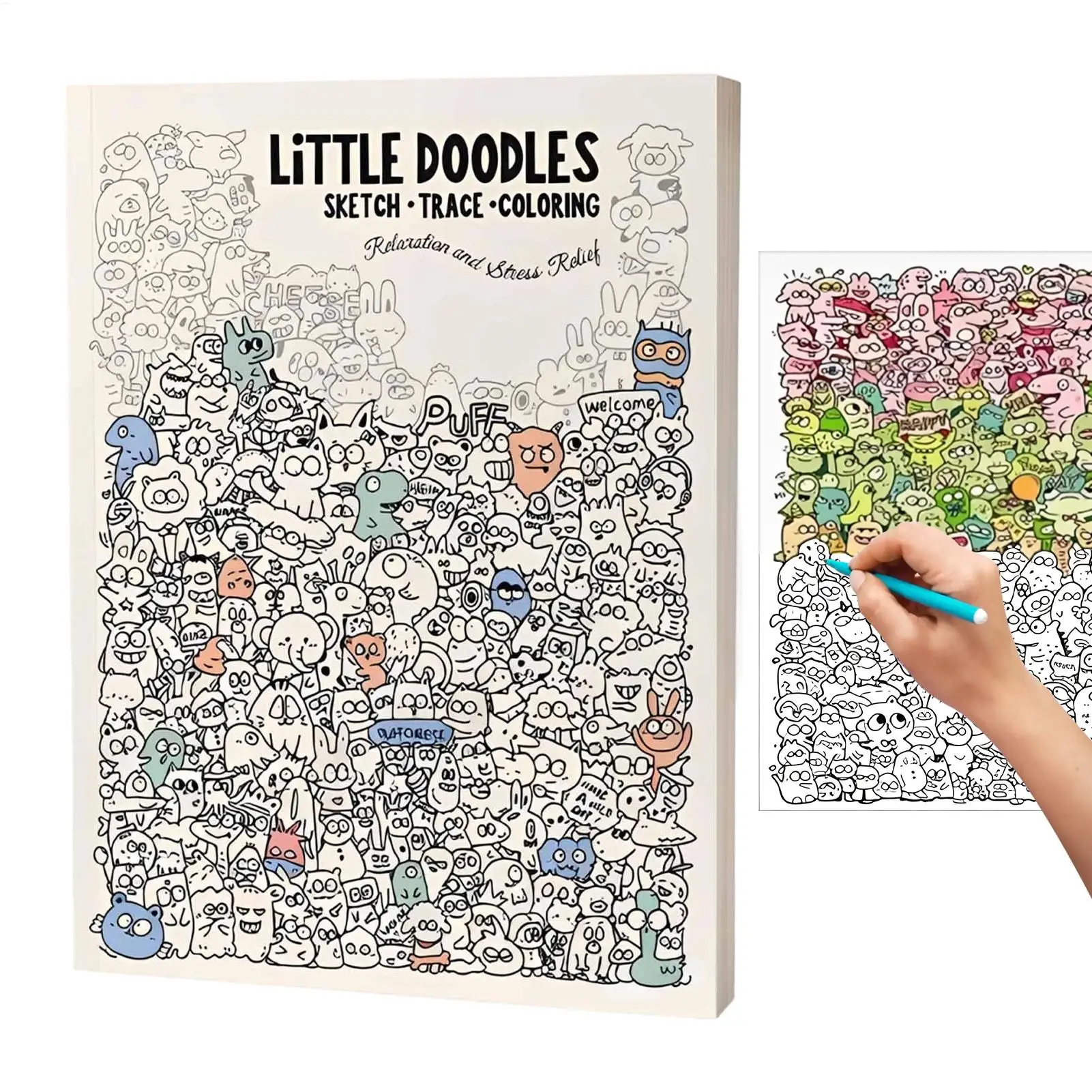 Doodle Art Adult Coloring Book Aesthetic Mindfulness Cute Pages Relaxing for Women Men Home Office School Travel Gift