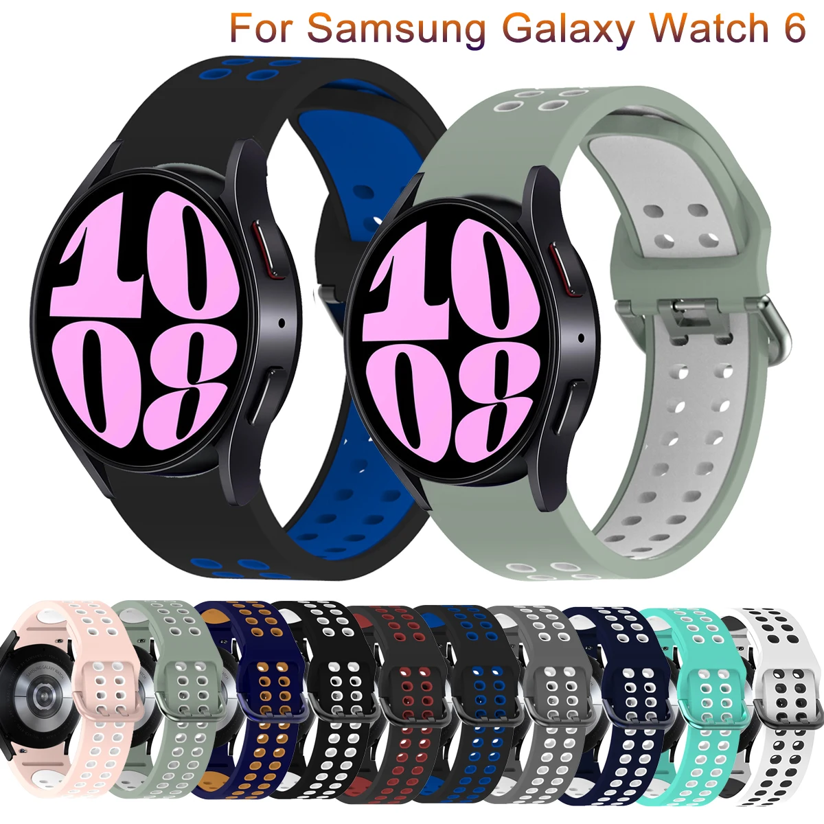 

20mm Silicone Strap For Samsung Galaxy Watch 6/5/4 40mm/44mm Original No Gap Bracelet For Galaxy Watch 6 Classic 47mm43mm Correa