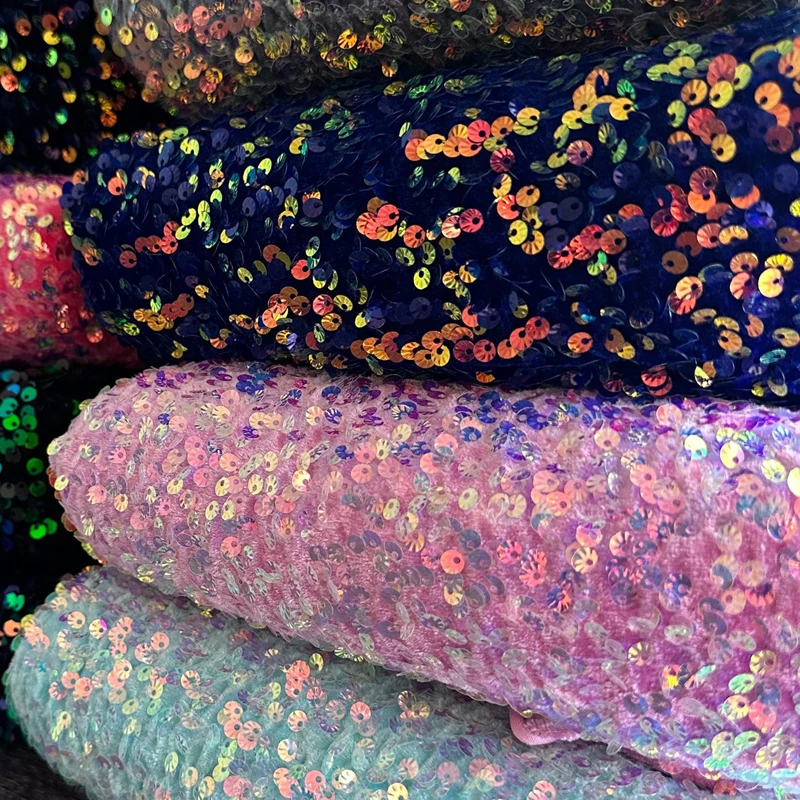 Velvet Sequin Fabric for Evening Prom Dress Sparking Reflective Wedding Decoration Clothes Material Party Special Events