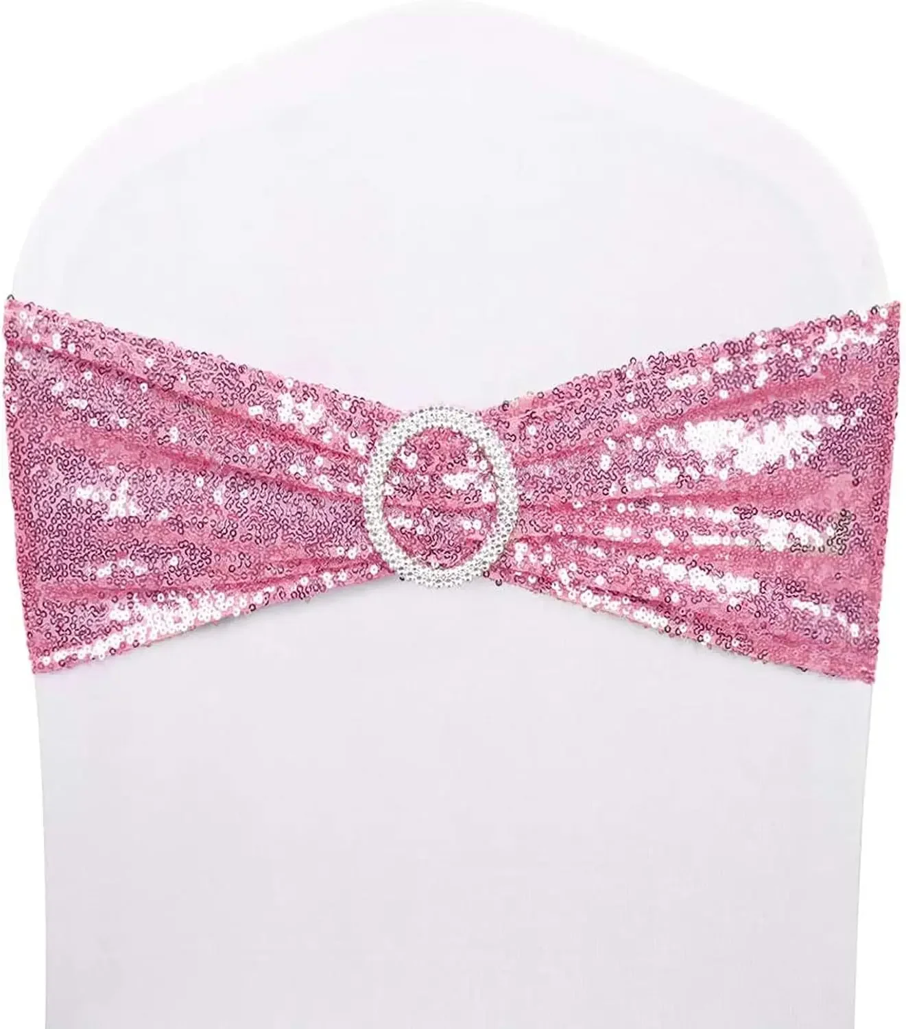 20 Pack Sequin Chair Sashes with Buckles,Stretchy Spandex Chair Bands One Side Sequin Bow for Wedding Party Banquet Reception