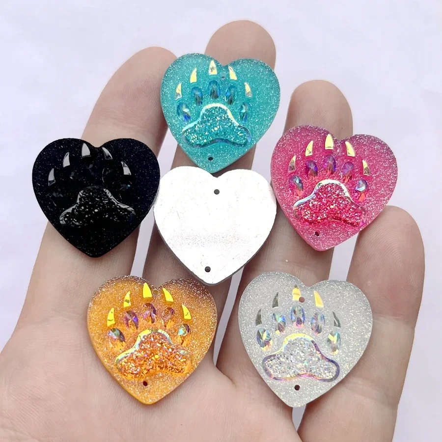 25mm color AB heart-shaped resin bear claw rhinestone flat back scrapbook DIY jewelry indigenous earrings decoration10pcs/100pcs