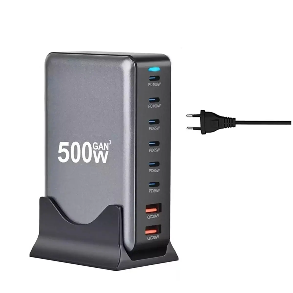 618 Mega Sale EU Plug 500W GaN USB Fast Charger Multi-Ports Desktop Charging Station for IPhone Samsung Xiaomi MacBook PD Type C