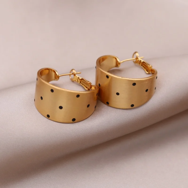 Korean new fashion jewelry 14K gold plated metallic brushed enamel polka dot geometric earrings Modern women's daily accessories