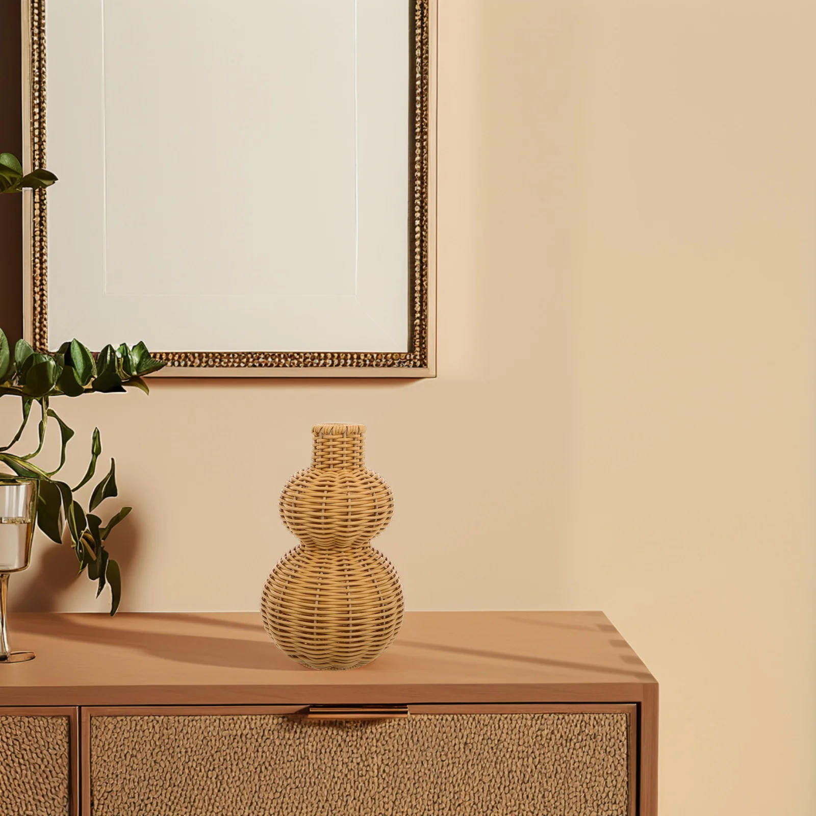 

Faux Rattan Woven Vase Rustic Decorative Basket for Floral Arrangements Dried Flower Pot Home Table Decoration