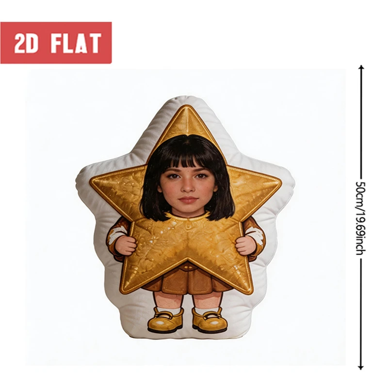 Custom Photo Face Plush Cushion, Cute Figure Pillow Holding Golden Star, Double-sided Print, Whimsical Personalized Gift for Kid