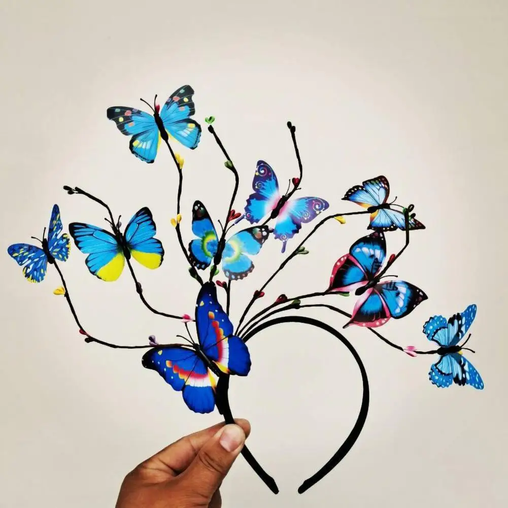 Flexible Wire Butterflies Headband Crown Headband for Tea Party Halloween Costume Colorful Butterflies Hair Hoop for Adults