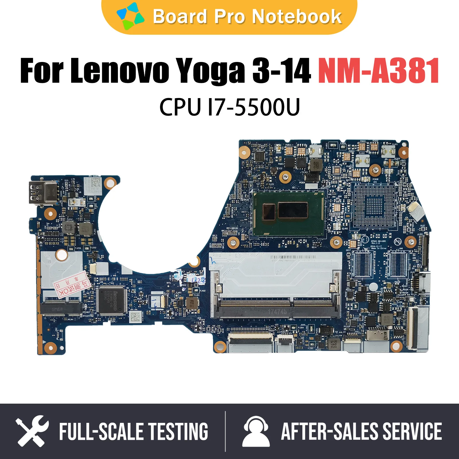 NM-A381 Notebook Mainboard For Lenovo YOGA3 14 YOGA 3-14 Laptop Motherboard With I7-5500U CPU FRU 5B20H35602 5B20H35614