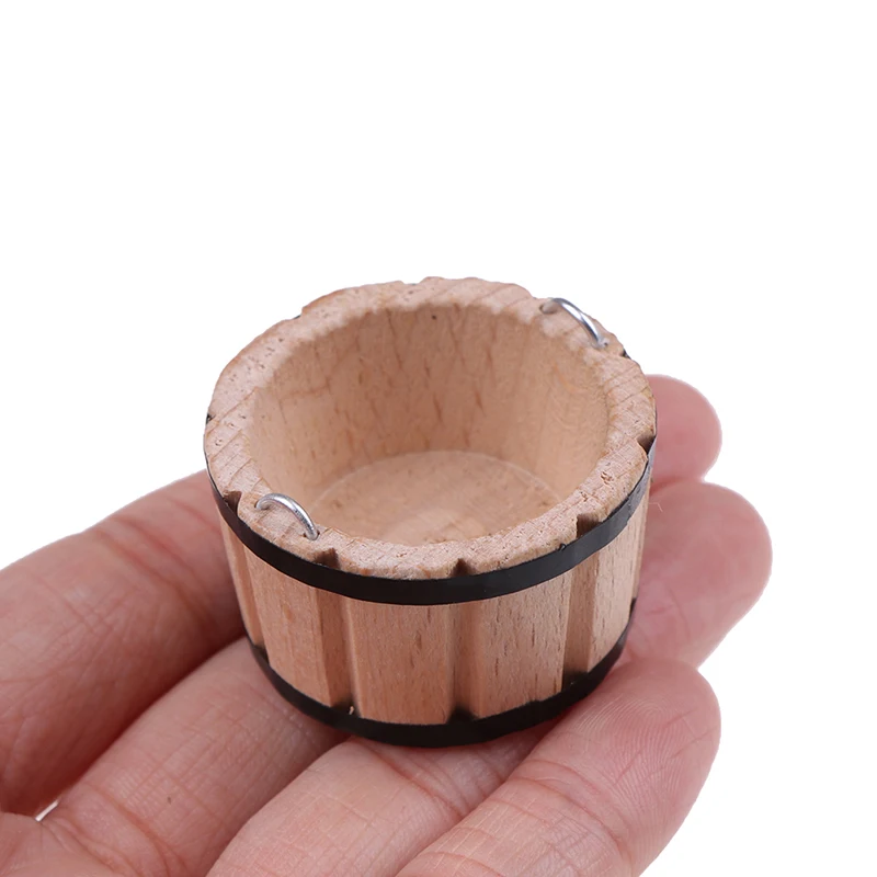 1Pc Dollhouse Miniature Wooden Basin Small Wooden Bucket 1:12 Mini Barrel Doll House Furniture Decor Accessories