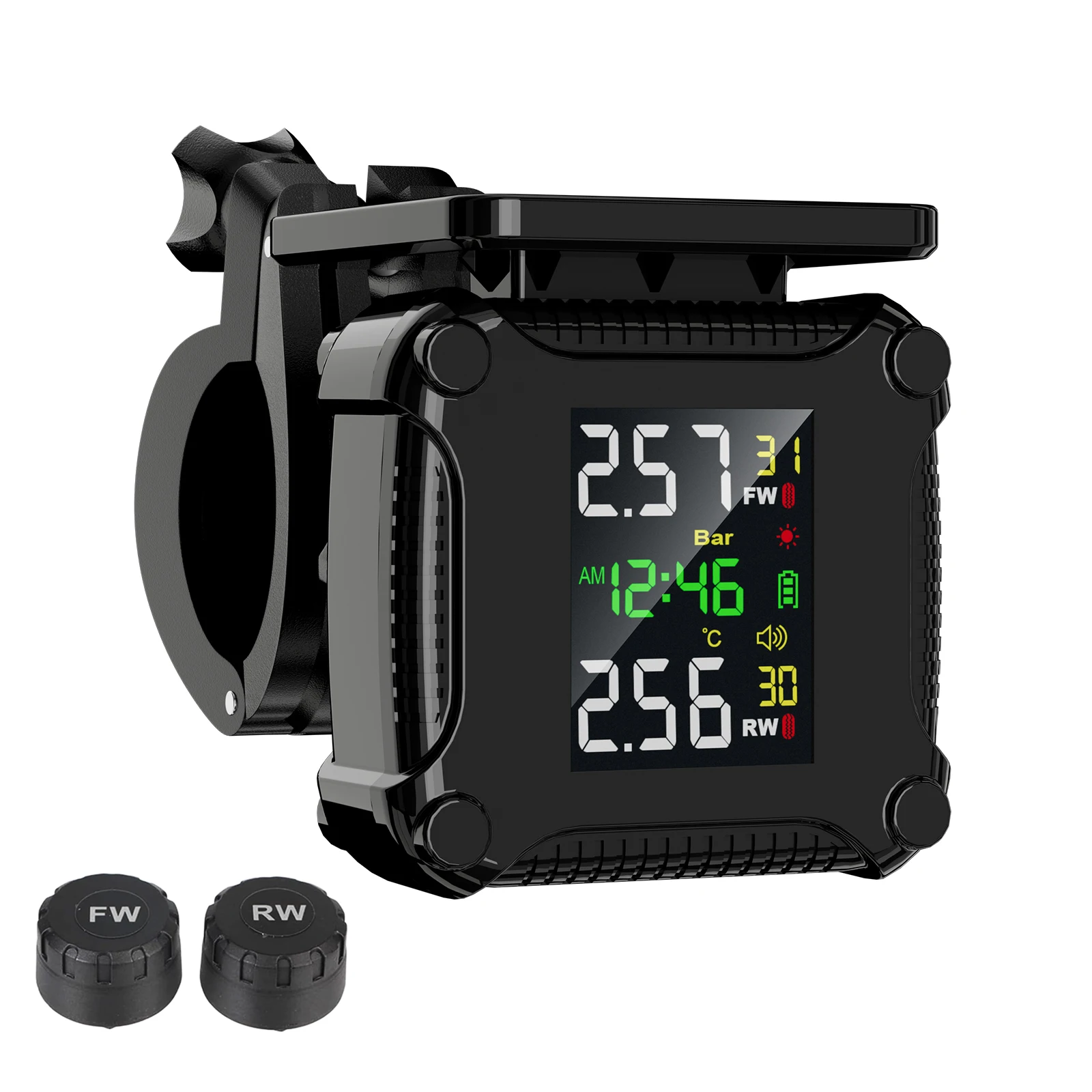 Motorcycle Tire Pressure Monitoring System Motorcycle TPMS with 2 Sensors LCD Display  Real Time Solar Charging Motorbike TPMS