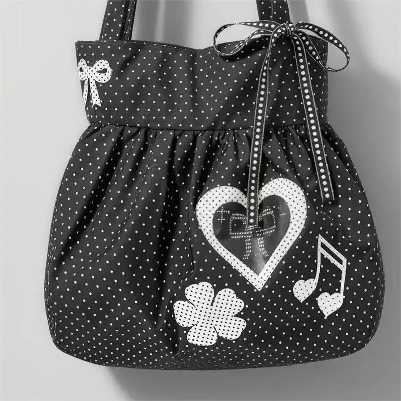 Koreanische Polka Dot Umhängetasche Niedliche Schleife Engelsflügel Design Handtasche Damenmode Pendeln Einkaufstasche Retro Kontrast Einkaufstasche – Detail 20