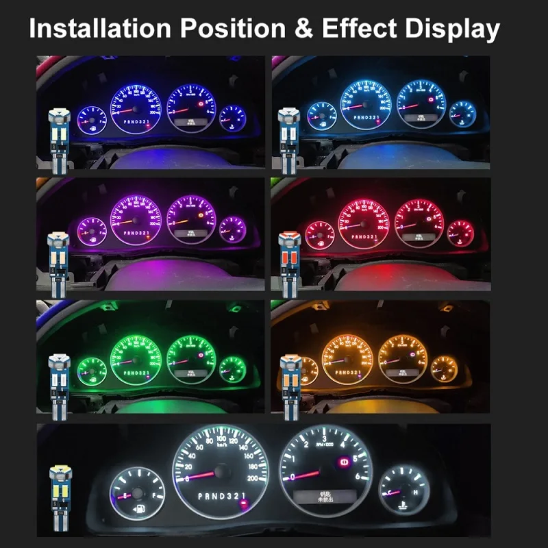 20/10/2pcs T5 LED Bulbs W3W W1.2W 70 73 74 Auto Dashboard Gauge Lamps Car Interior Light Warning Indicator Instrument Lights 12V