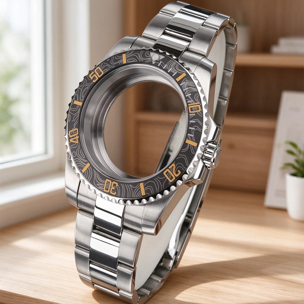 Silver Waterproof 40MM Diver Watch Case Transparent Back Sapphire Glass For NH35 NH36 NH34 ETA 2824 Miyota 8215 Movt Watchbands
