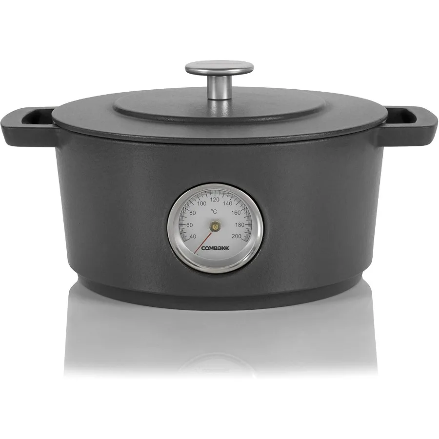 

Combekk RAILWAY Recycled Enameled Cast Iron 4.25 Quart Dutch Oven w Thermometer Concrete 9.5