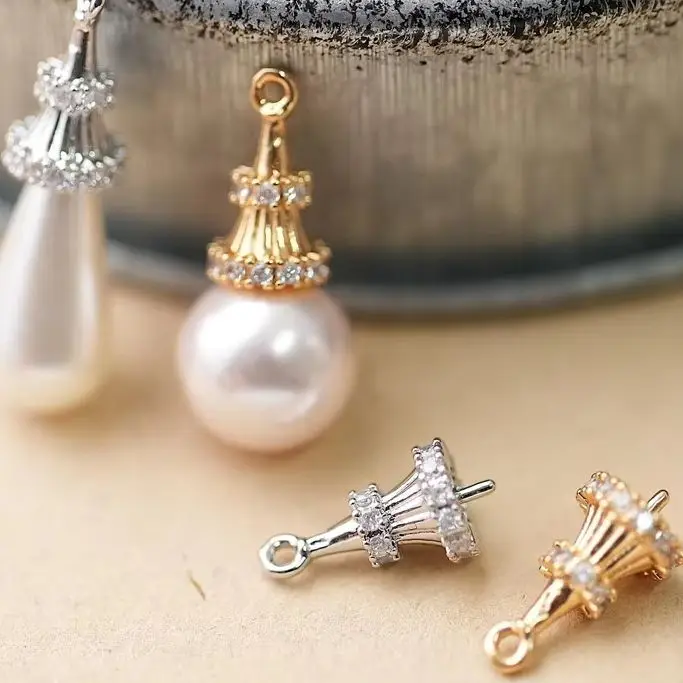 

2PCS Double-layer Zircon Conical Pendant 14x6.8mm Copper Plated with Real Gold Light Luxury Exquisite DIY Handmade Accessory