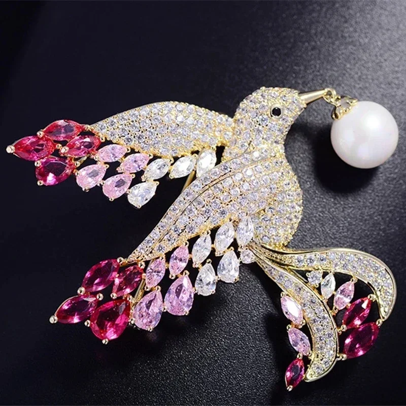 Pearl Bird Color Zircon Brooch with Pearl  Eagle Brooch Men's and Women's Animal Brooch Jacket Accessories