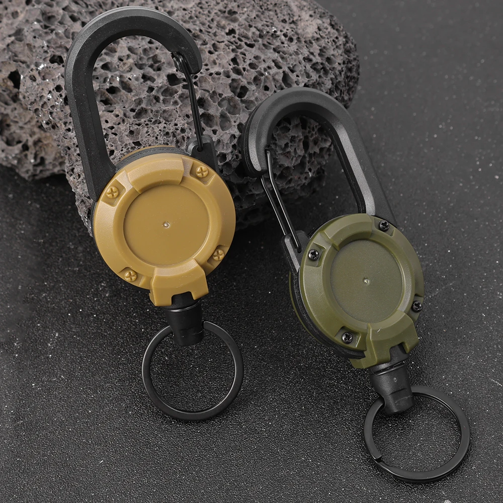 Heavy Duty Retractable Pull Reel Carabiner Key Chains Strong Steel Wire Rope Buckle Spring Key Ring Outdoor Sporty Keychain Tool