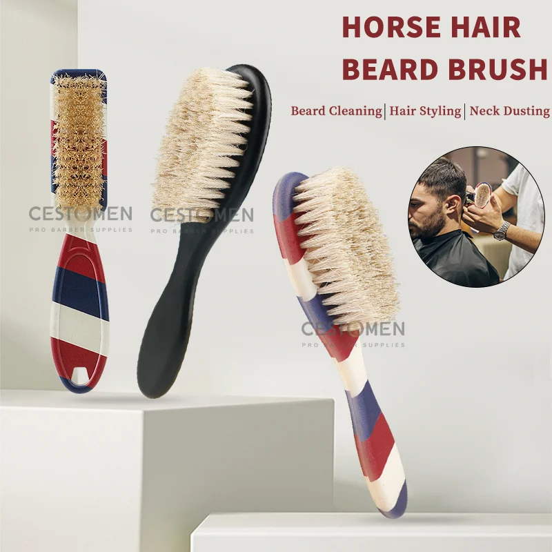 New Type Barber Horse Hair Beard Brush Professional Neck Dusting Brush Comb Face Mustache Clean Salon Hairdressing Styling Tools