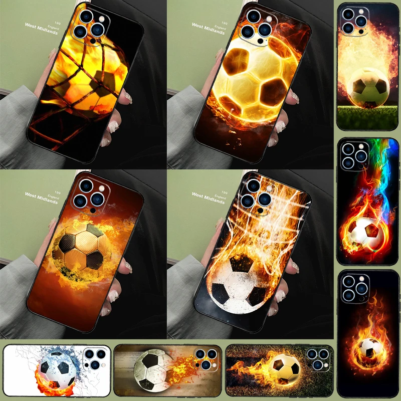 Fire Football Soccer Ball Phone Case For iPhone 15 12 11 13 14 16 Pro Max XS X XR Plus 6S Plus 12 Mini Cover