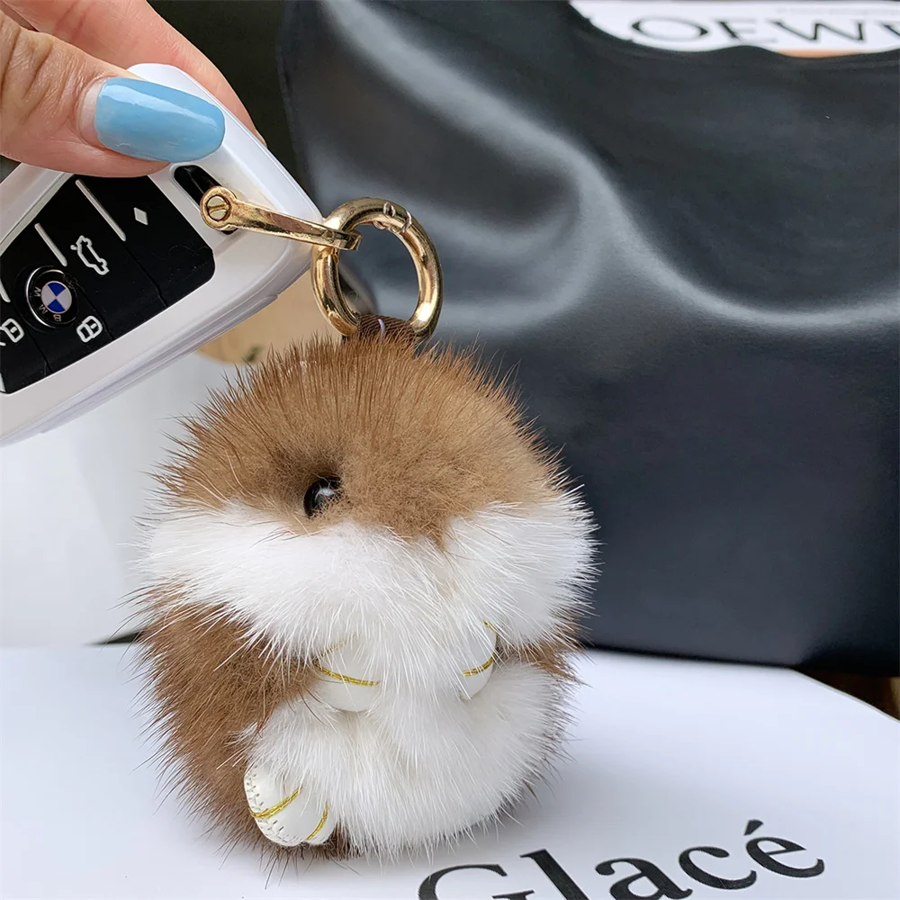 

Natural Mink Hair Cute Mouse Bag Pendant 8cm Hamster Plush Doll Car Key Chain Women Cute Toys Kids Trinket Birthday Gifts