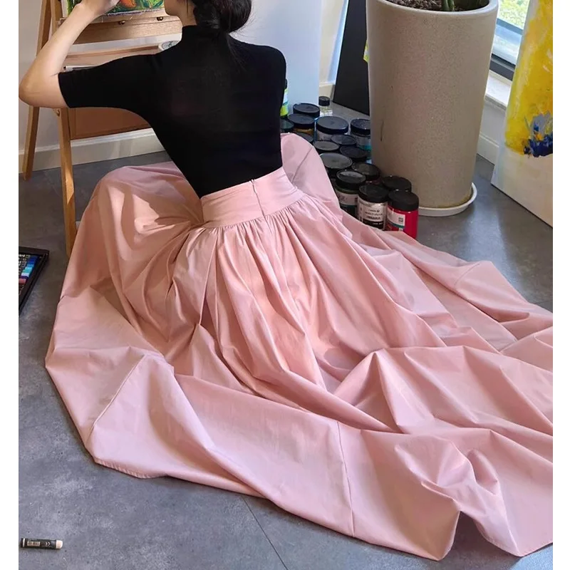 Skirts Women Long Skirt A Line High Waist Slim Fit Solid Casual Pleated Elegant Splice Y2k Streetwear Sweet Work 2026 Spring