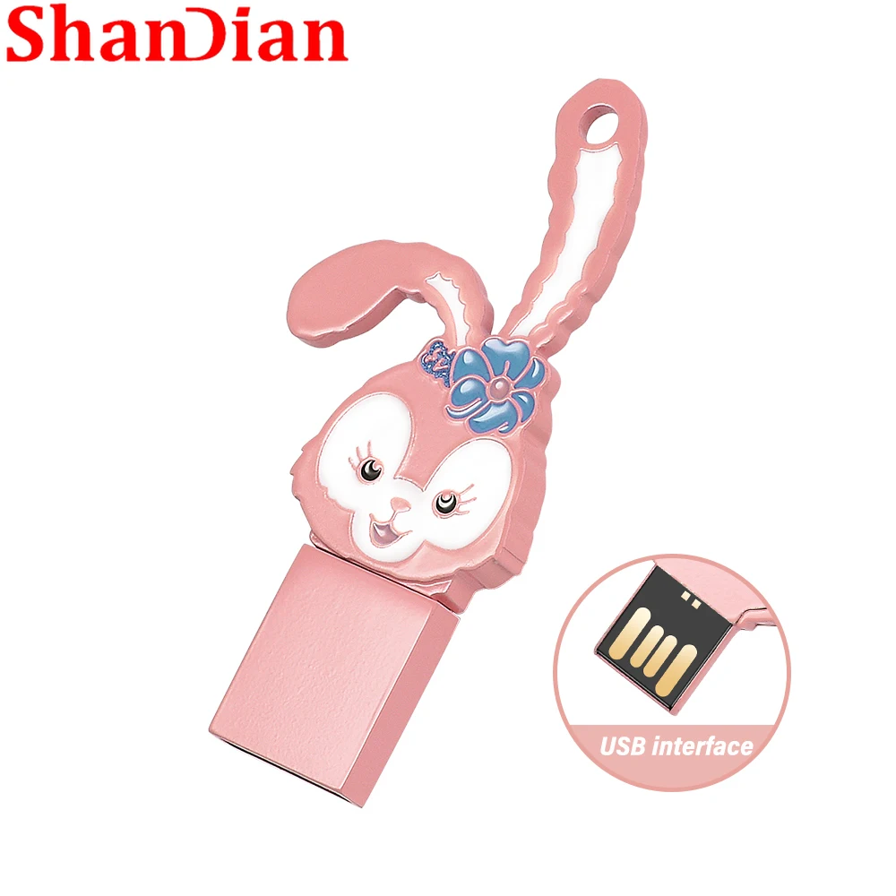 SHANDIAN New Metal Rabbit USB 2.0 Flash Drive 128GB Purple Free Customized Logo Pen Drive 64GB Gold Memory Stick Creative Gift