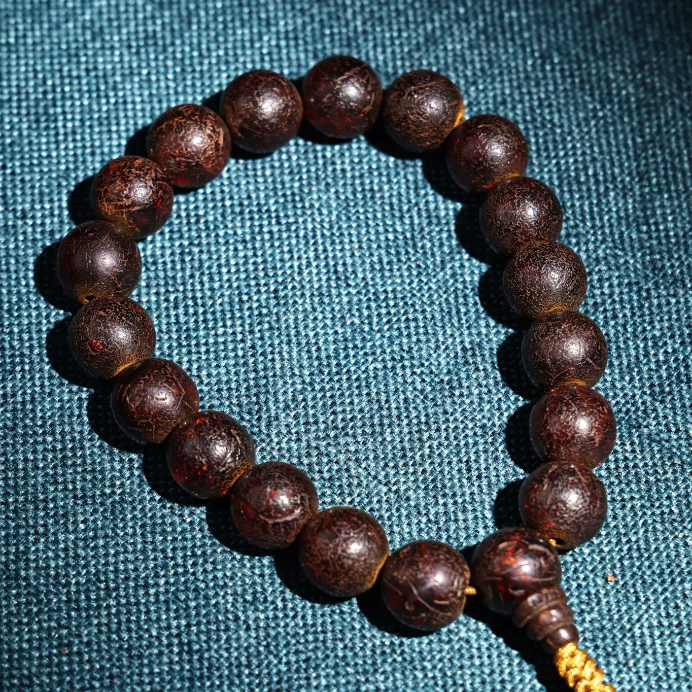 

8"Tibetan Temple Collection Old Blood Amber Carving 18 Buddha Beads Bracelet Necklaces Pendant Amulet Town house Exorcism