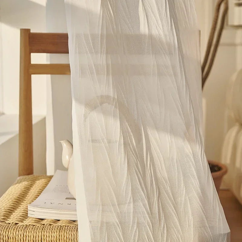 

Japanese Anti-scratch Wrinkle White Tulle Window Curtains For Living Room Bedroom Dining Custom Size Partition Decoration Drapes