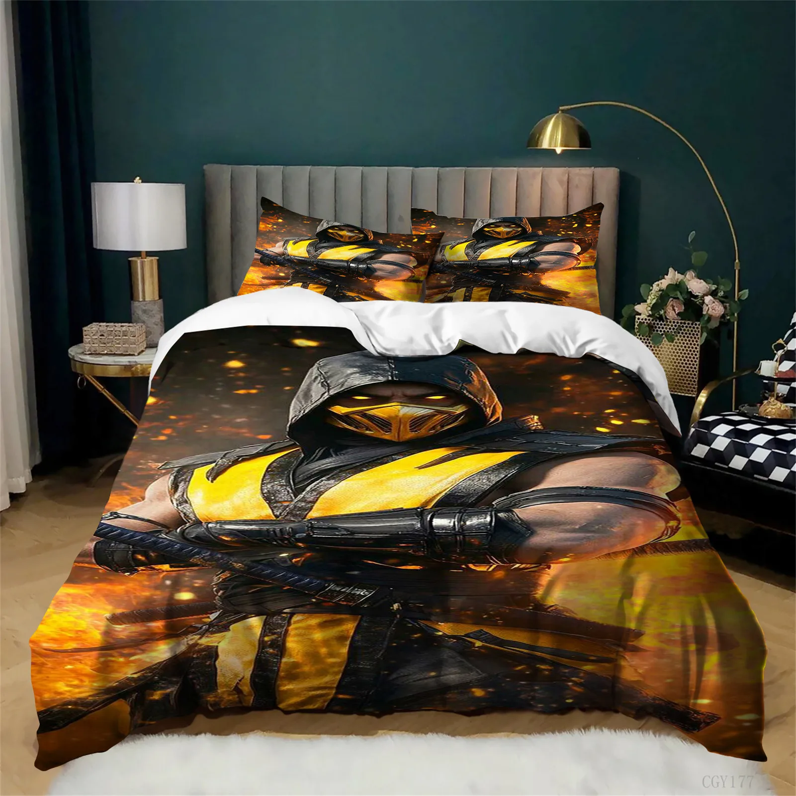 

Kids Mo-rtal Kom-bat Bedding Set Lightweight Duvet Cover Set Ultra Soft 3-Pcs Quilt Cover All-Season Graphic