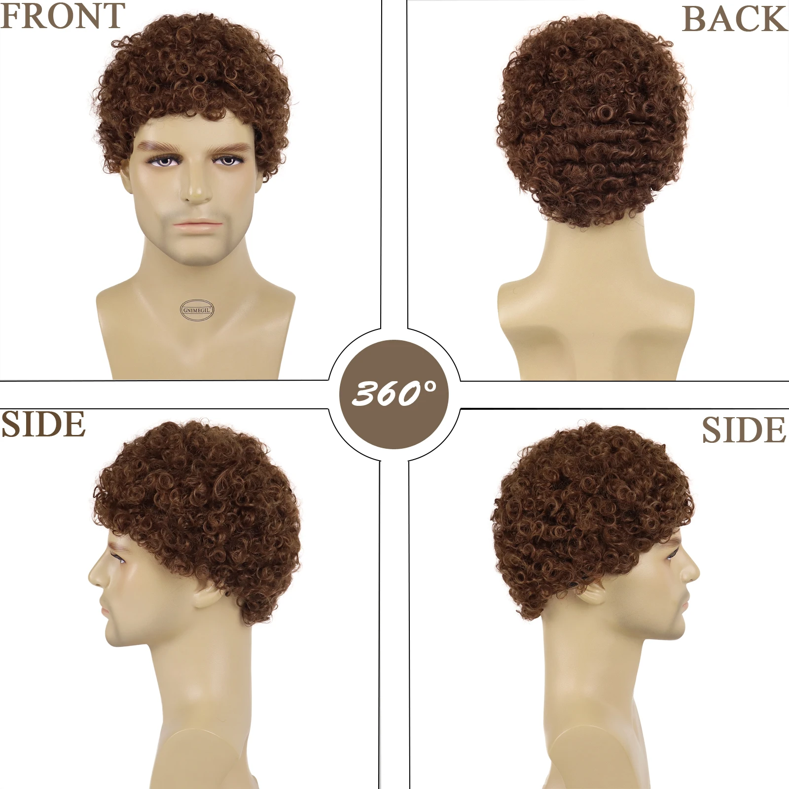 Brown Synthetic Short Afro Kinky Curly Wigs for Black Men Elastic Curls African Hairstyle Daily Cosplay Party Wig Man Male Hair