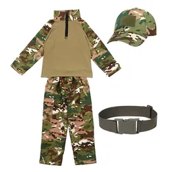 Boy Camouflage Suit Set School Gymnastics Suit Outdoor Summer Camp Activity Training Performance Suit with Belt and Hat